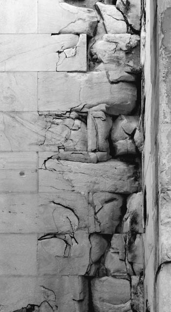 Detail from the Erectheion on the Athenian acropolis, Athens, Greece, by Evan Jewell. Here I was fascinated by the deterioration of the pentelic marble in the corner of this famous building--its almost crumpled-at-the-seams state.
