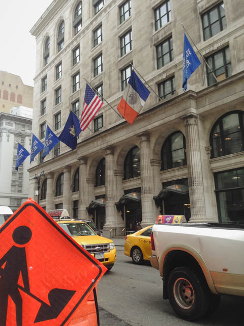 The flag-lined entrance to the CUNY Graduate center, by Grant Dowling. The building used to house the “B. Altman and Company” Department Store from 1906 to 1989. Unlike Columbia, the second you exit CUNY’s classrooms you step right onto New York’s busy sidewalks.